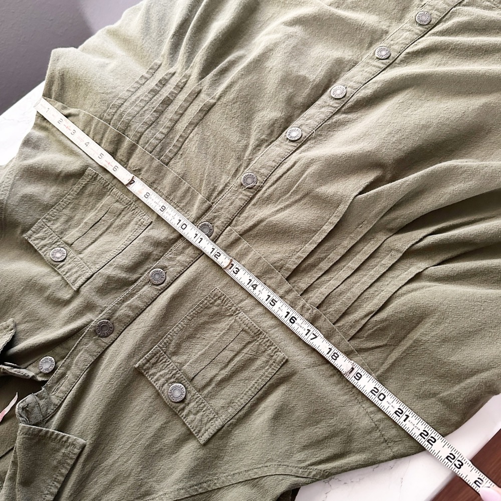 Free People Cotton Ronnie Short Sleeve Olive Green Button Down Dress Size Medium - Picture 12 of 12